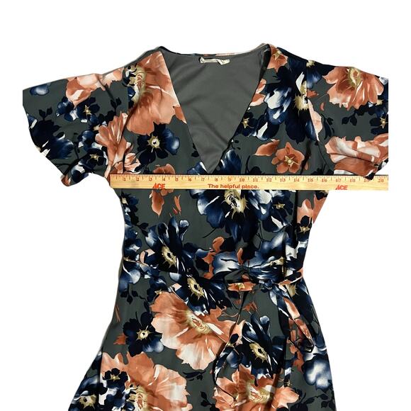 Peach Love High Low Floral Maxi Size Small Gray Pink Blue V-Neck Flutter Sleeves - Picture 8 of 13